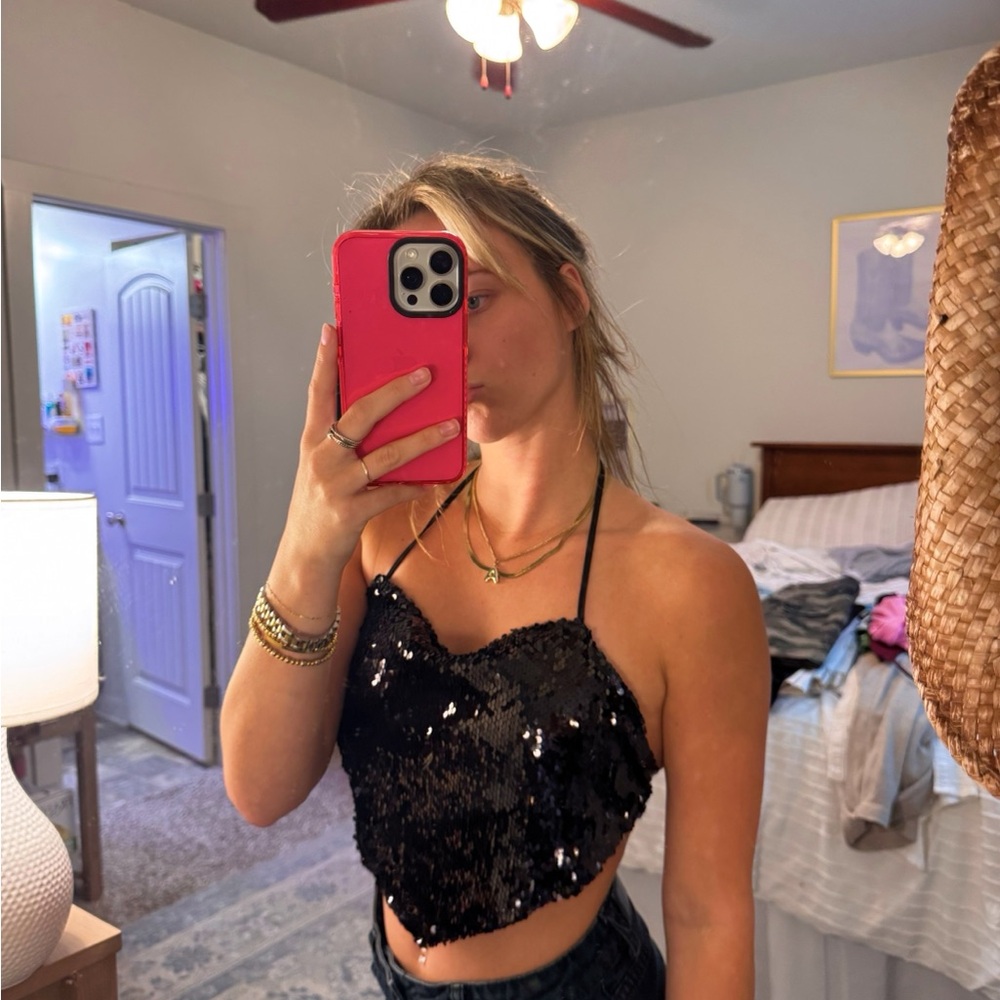 Forever 21 Black Sequin Crop Top
